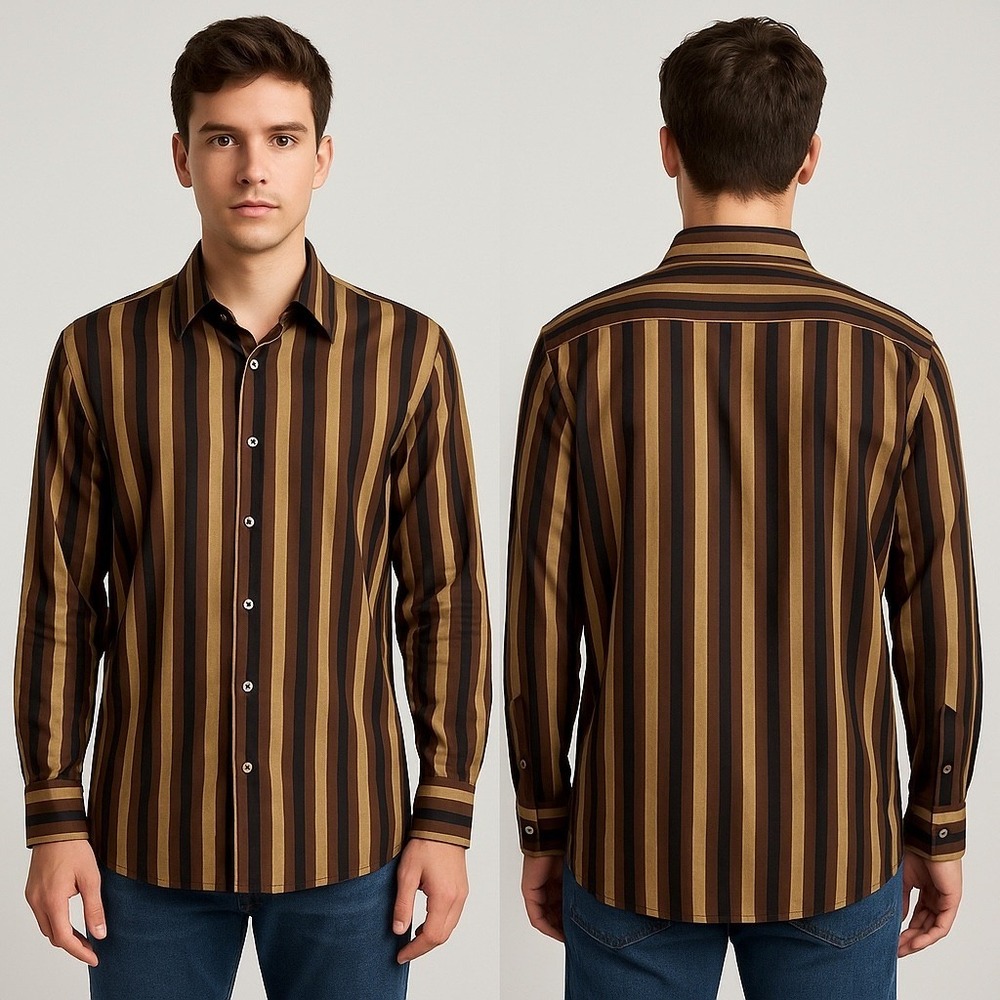 Perry Ellis XL Mens Striped Long Sleeve Button Up Shirt‎ - Casual Dress